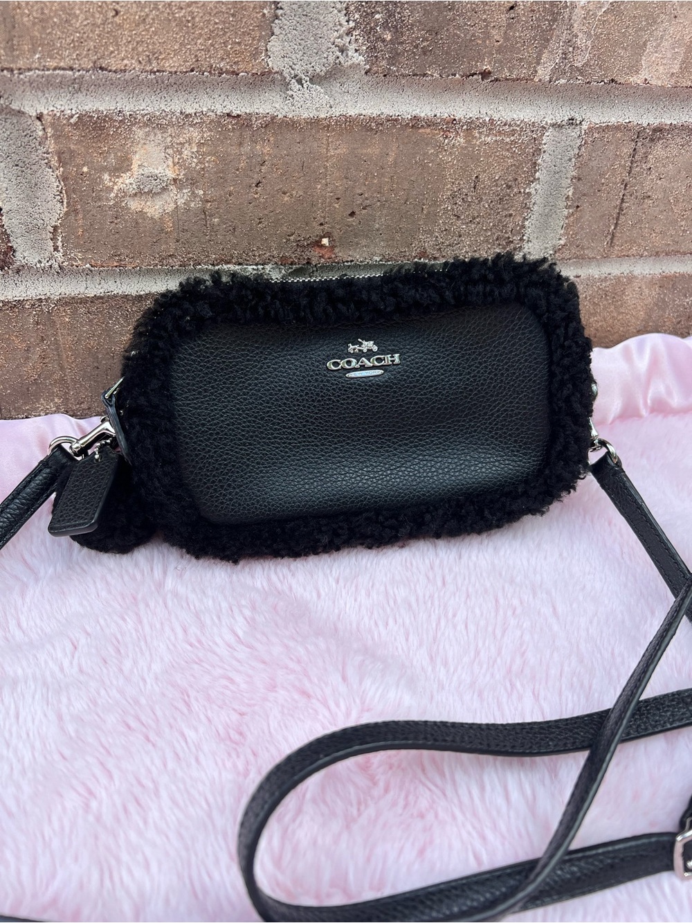 Coach Black Shearling Trim Crossbody Bag NWOT